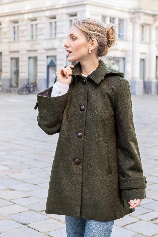 warm alpaca wool coat for ladies -Nadya Loden Coat in Green