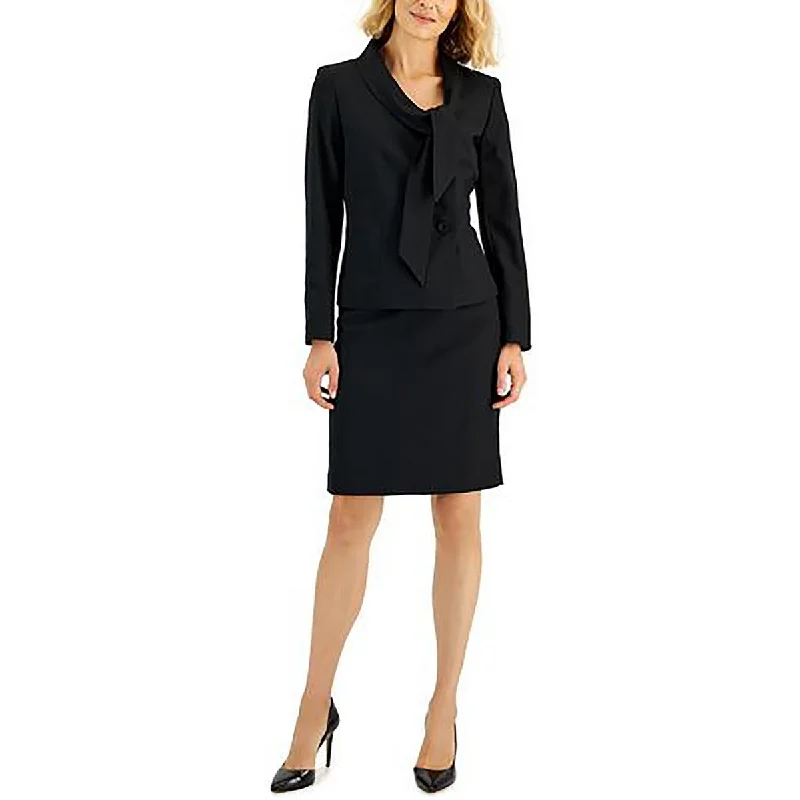 elegant long coat for women -Le Suit Womens Petites Tie Neck Business Two-Button Blazer