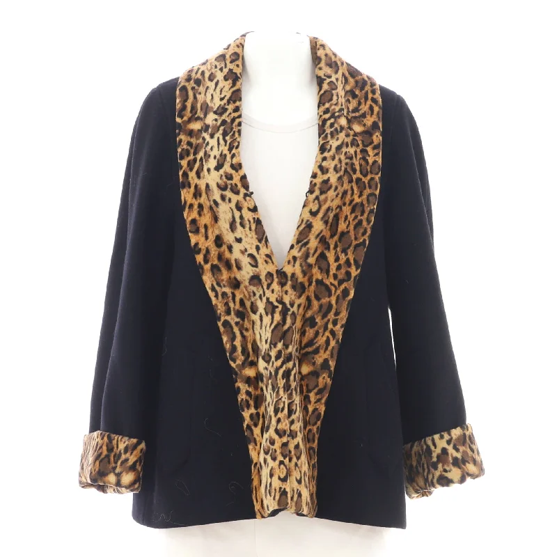 ladies' sporty windbreaker -Women's Leopard Panels Coat Wool Blend