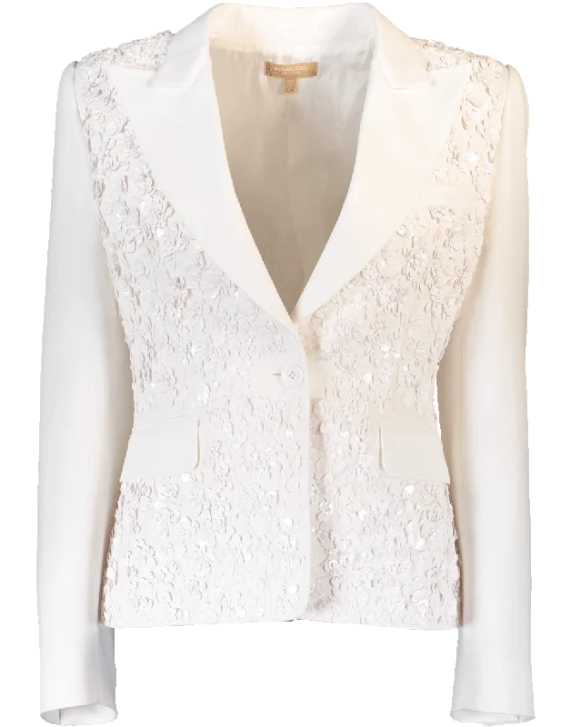 lightweight packable jacket for women -Embroidered Crepe Jacket