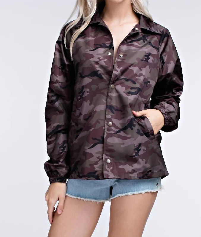 ladies' fleece zip-up jacket -Camo Coaches Jacket In Gray