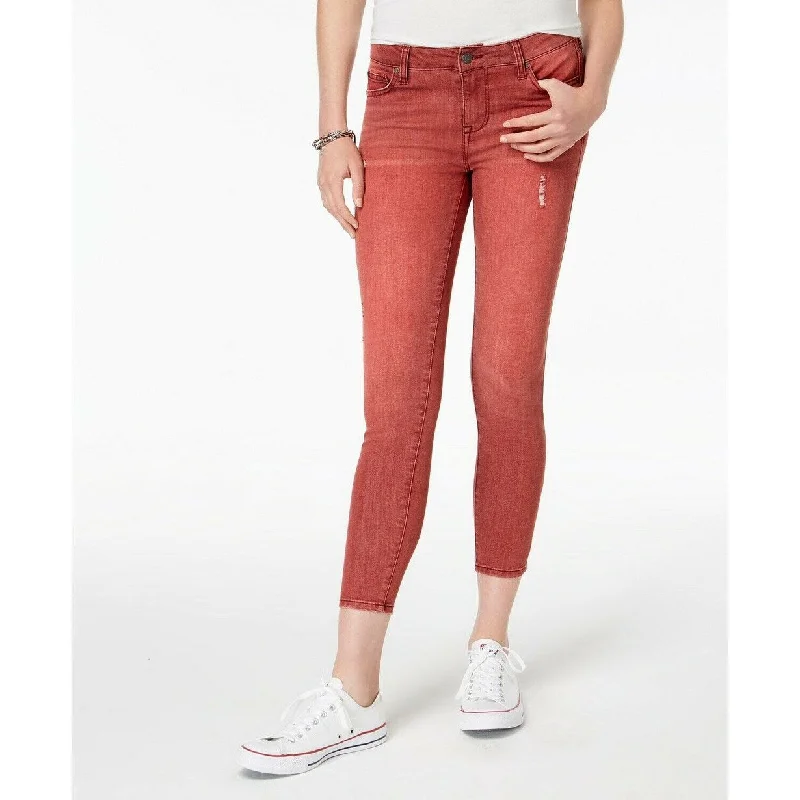 trendy two-tone jeans for ladies -Celebrity Pink Juniors' Colored Distressed Skinny Jeans Dark Red Size 0