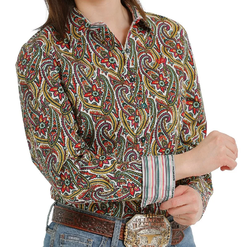 ladies' short sleeve blouse -Cinch Women's L/S Multicolor Paisley Button Down Shirt