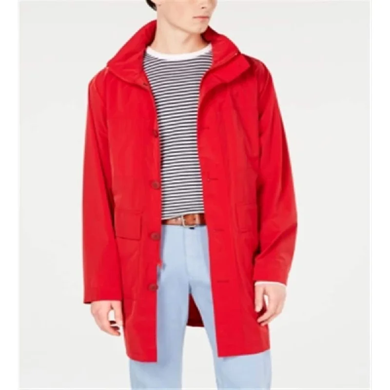 cozy teddy coat for ladies -Tommy Hilfiger Men's Modern Fit Hopkins Raincoat Red Size 40