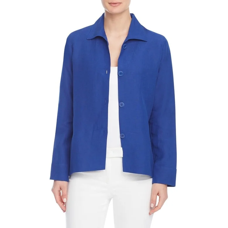 sophisticated evening coat for women -Anne Klein Women's Linen Blend Jacket Blue Size Medium