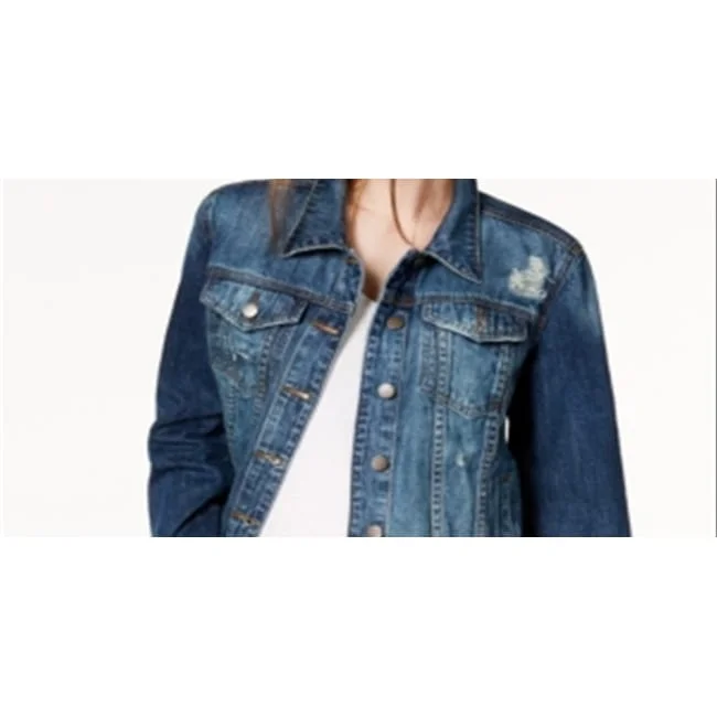 women's cropped bomber jacket -Sts Blue Women's Cotton Boyfriend Faded Ripped Distressed Denim Jacket Blue Size X-Small