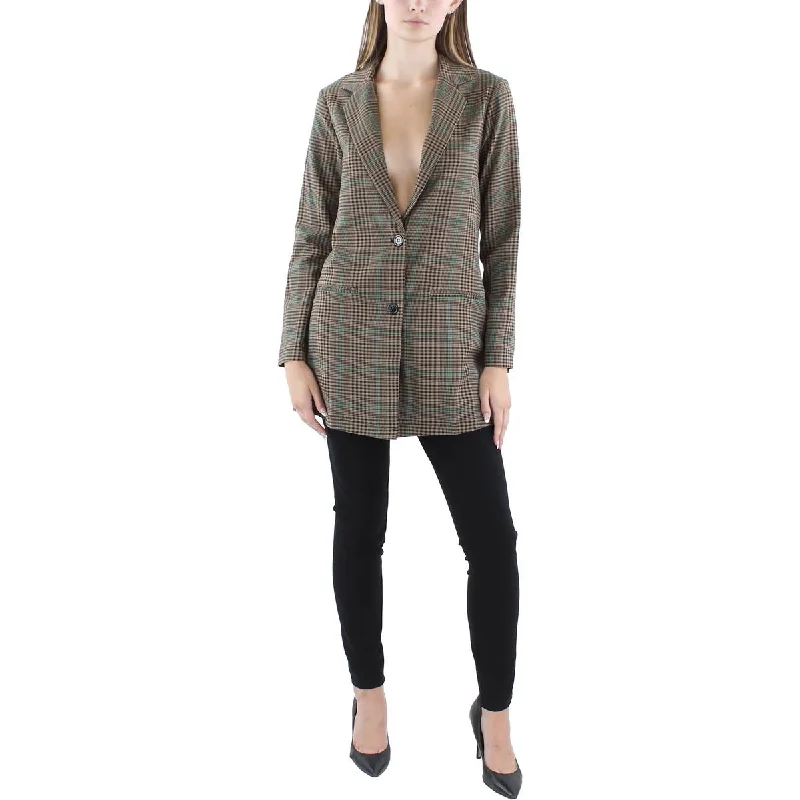 casual oversized shacket for women -City Studios Womens Juniors Plaid Midi Two-Button Blazer