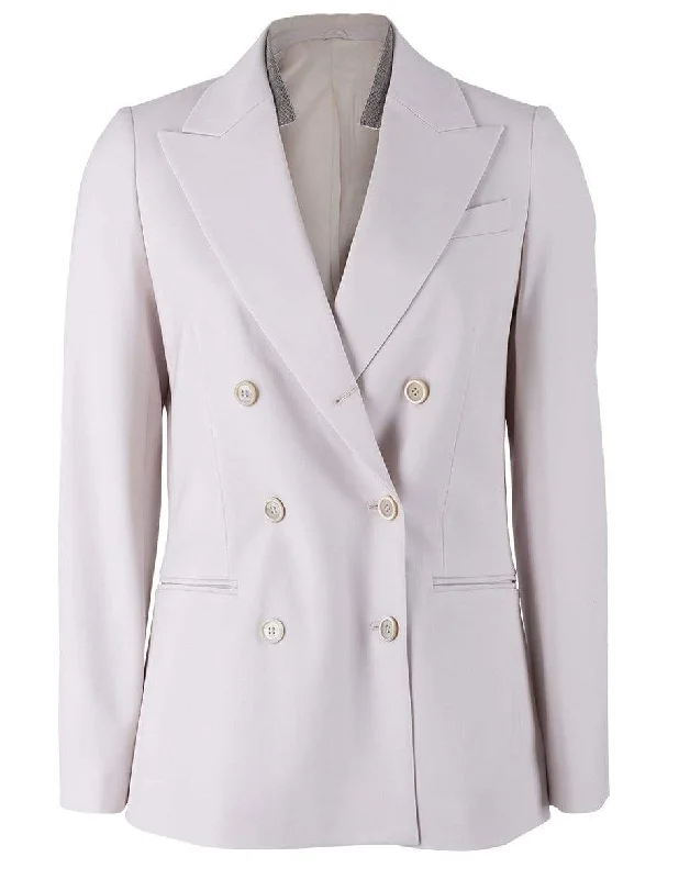 women's sherpa-lined jacket -Warm White Double Breasted Couture Monili Collar Detail Jacket