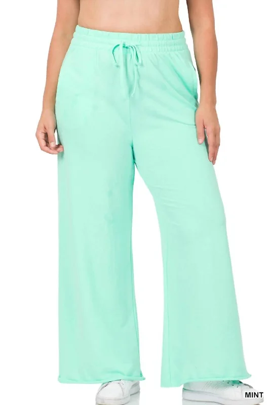 women's slouchy baggy jeans -French Terry Wide Leg Lounge Pants In Mint