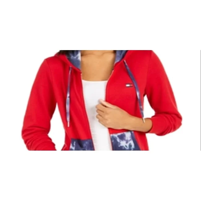 sleek minimalist coat for women -Tommy Hilfiger Women's Tie Dye Zip Up Jacket Red Size Large