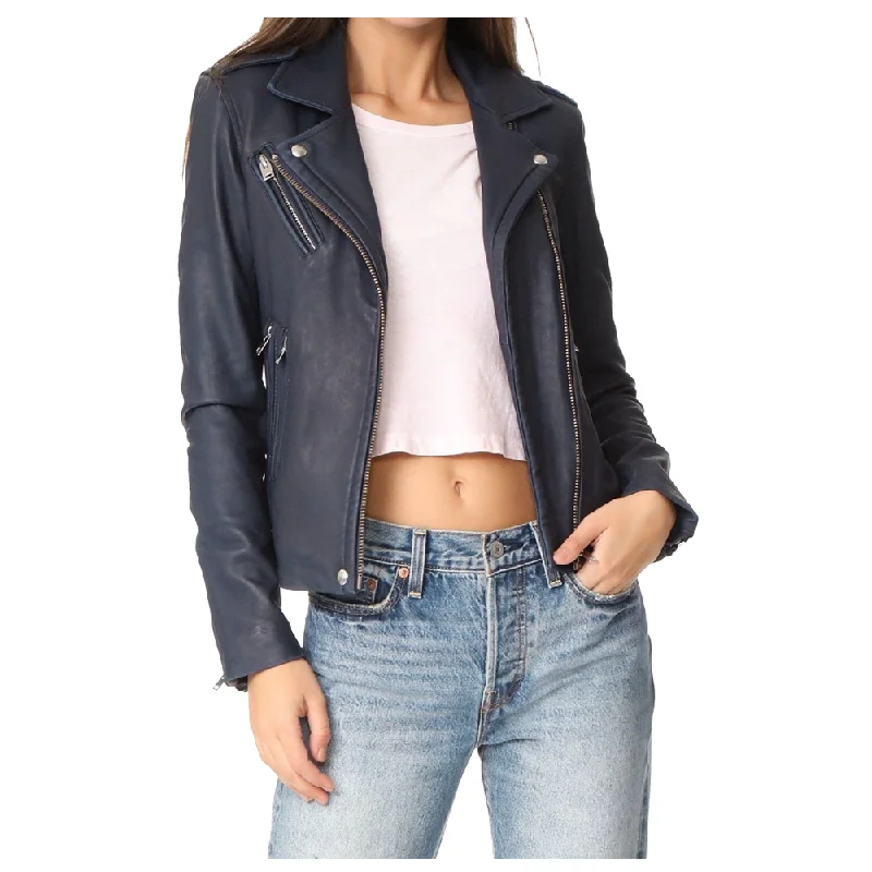 women's winter coat -Women Motorcycle Lambskin Leather Jacket