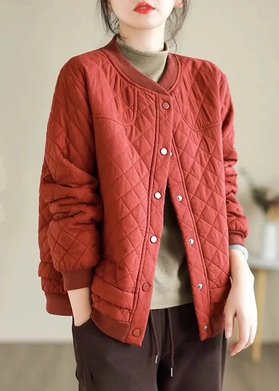 stylish women's blazer -Women Red Button Warm Fine Cotton Filled Puffers Jackets Winter