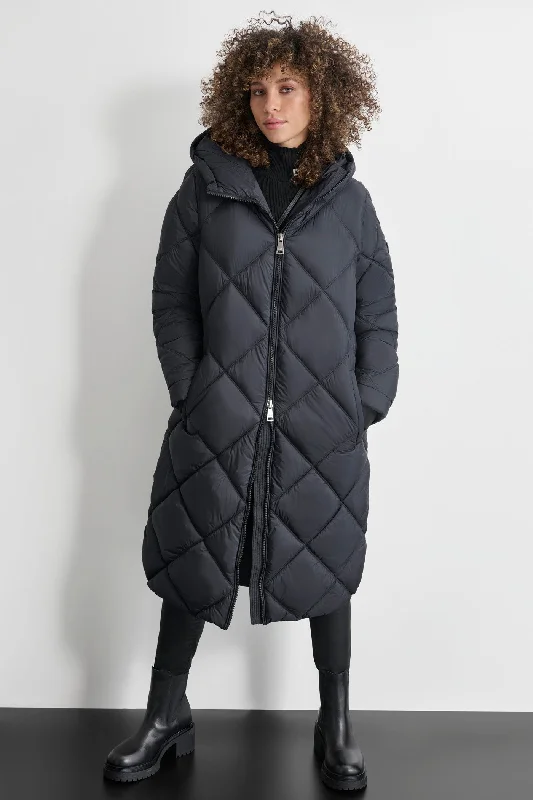 women's fur-trimmed parka -SILKY LONG QUILTED PARKA