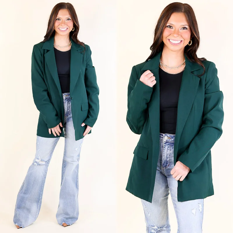 women's waterproof raincoat -Winning Awards Long Sleeve Blazer in Emerald Green