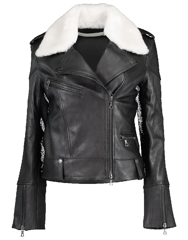 sophisticated evening coat for women -Shearling Collar Biker Jacket