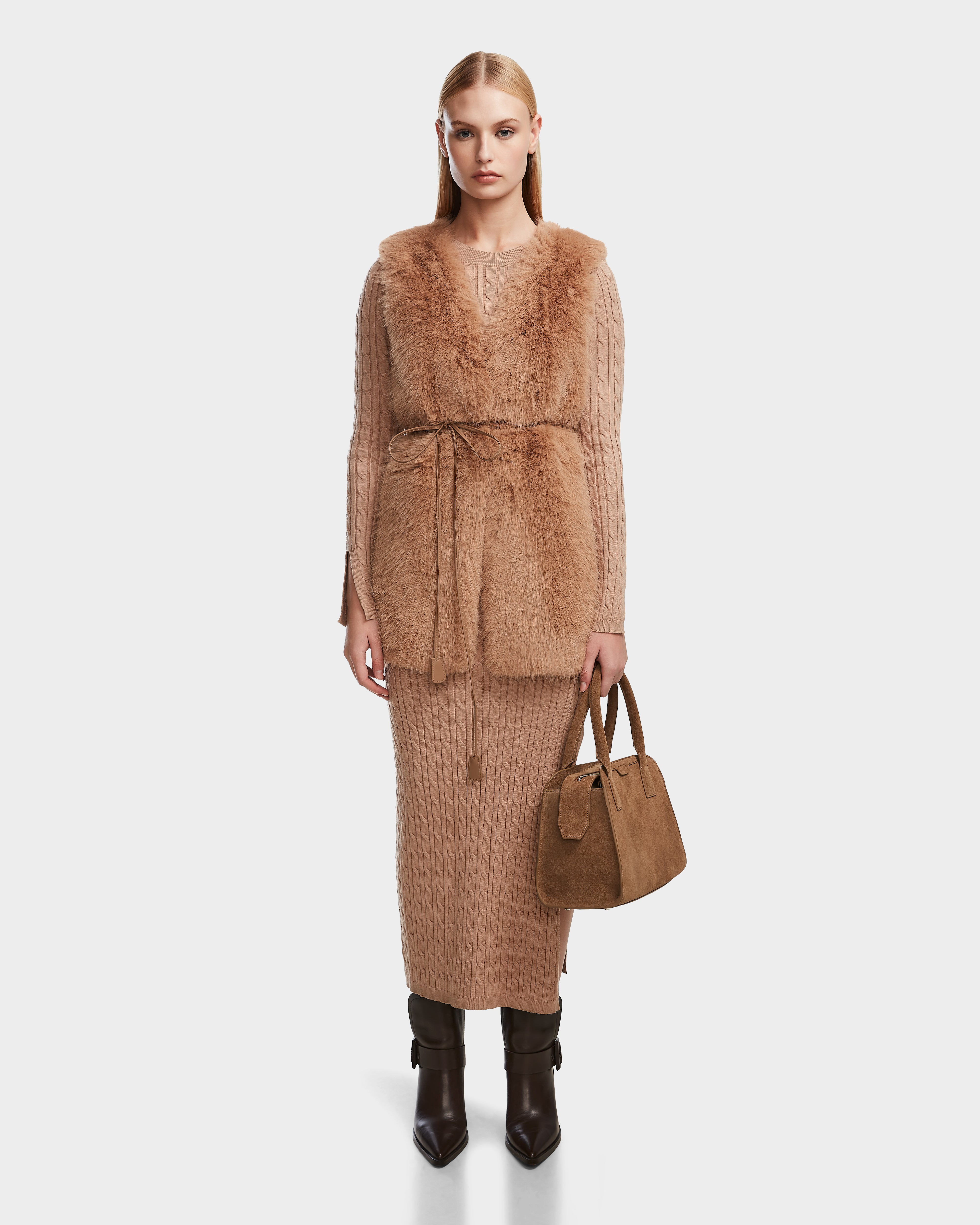 warm shearling coat for women -YOLANDA - 8124790 Camel