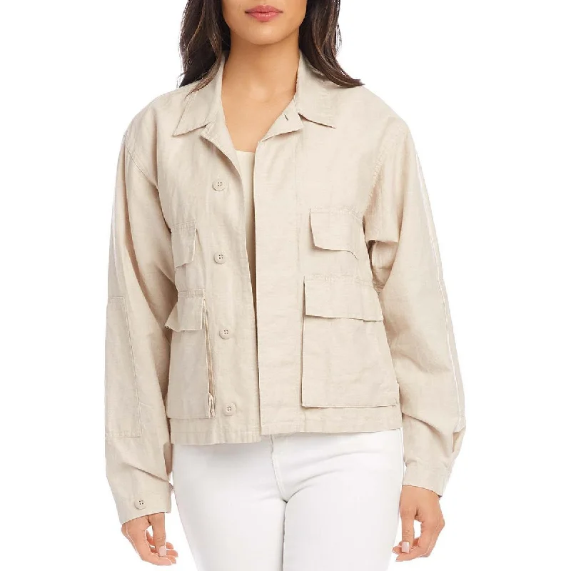 women's winter coat -Karen Kane Womens Linen Blend Cargo Jacket