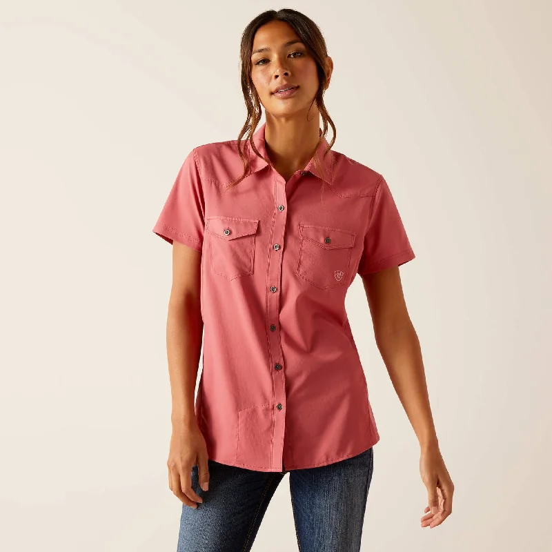 elegant lace-trimmed short sleeve tee -Ariat Women's VentTEK S/S Western Button Down Shirt in Slate Rose