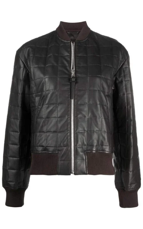 versatile casual coat for women -Quilted Leather Bomber Jacket