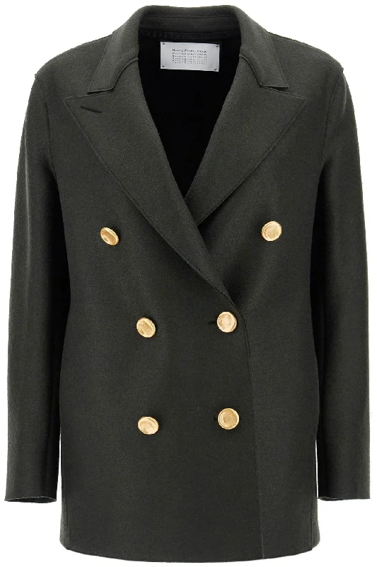 ladies' longline puffer coat -Harris Wharf London Women's Double-Breasted Wool Pressed Caban