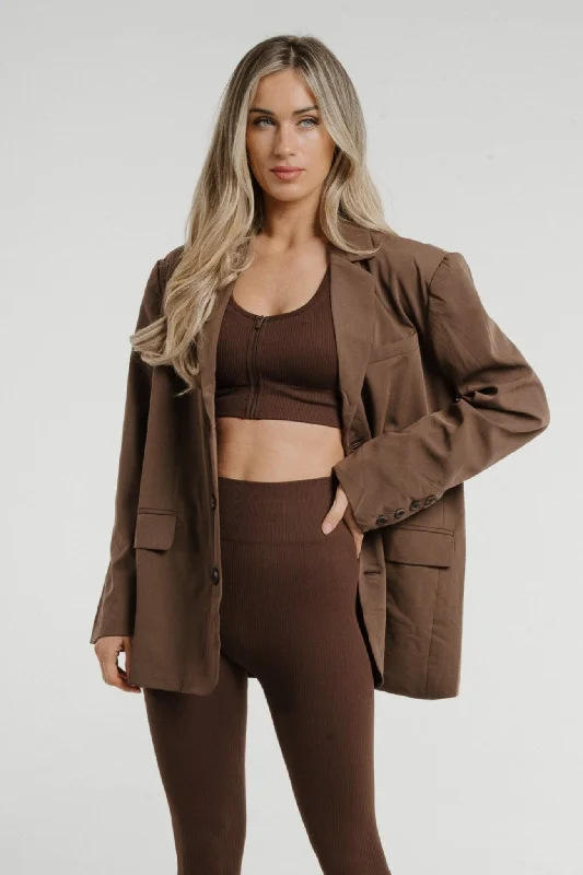 urban streetwear jacket for women -Jane Triple Button Blazer In Chocolate