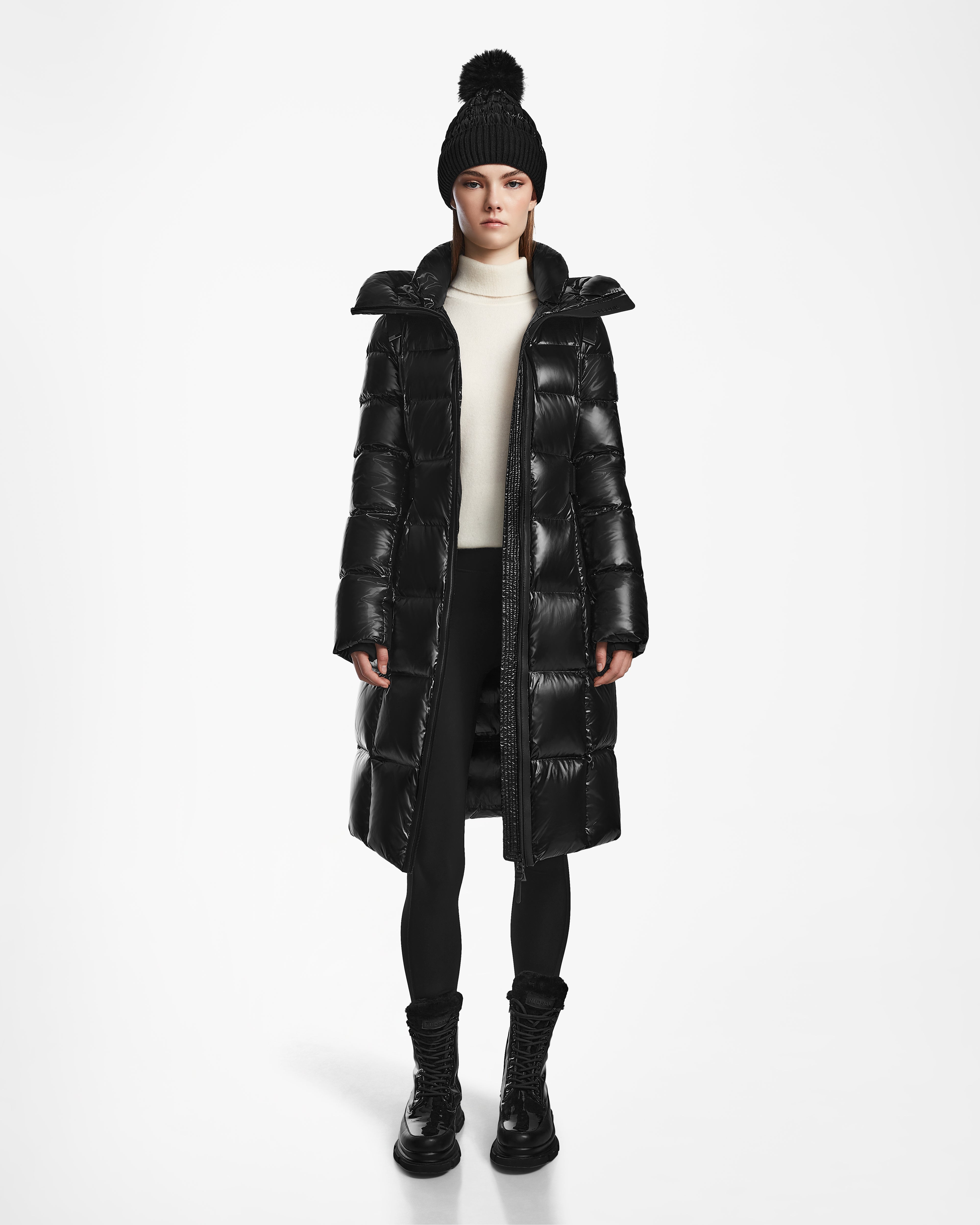 warm shearling coat for women -VENICE S - L124514 Black