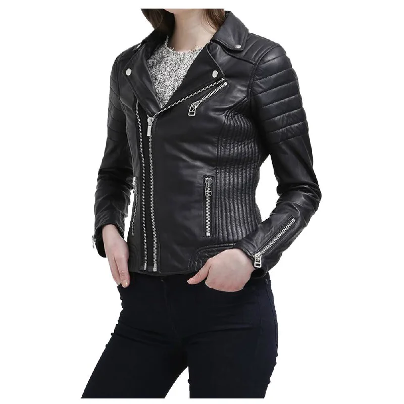 ladies' cashmere overcoat -WOMEN SLIM FIT BLACK GENUINE LEATHER JACKET INNOVATIVE DESIGN LEATHER JACKET