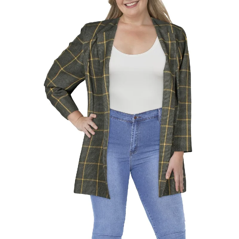 ladies' waterfall drape coat -Le Suit Womens Plus Woven Plaid Collarless Blazer