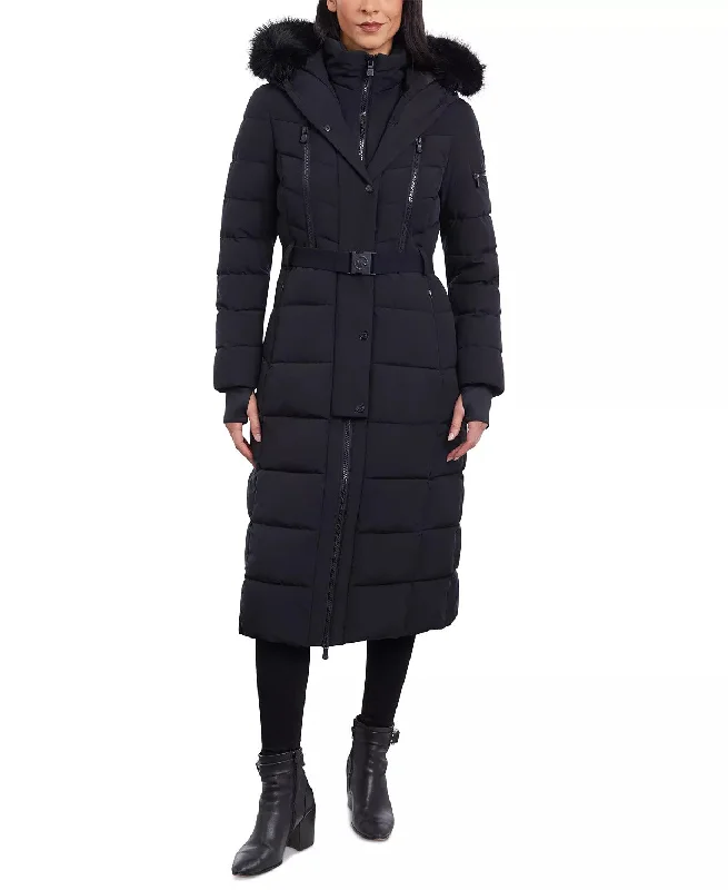 women's sherpa-lined jacket -Michael Michael Kors Women's Belted Scuba Maxi Coat, Black