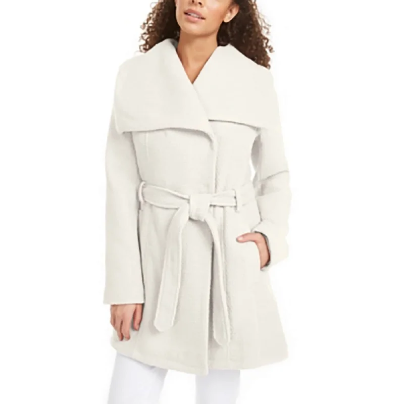 urban style cropped puffer jacket -Madden Girl Junior's Asymmetrical Belted Wrap Coat Beige Size Xx-Large