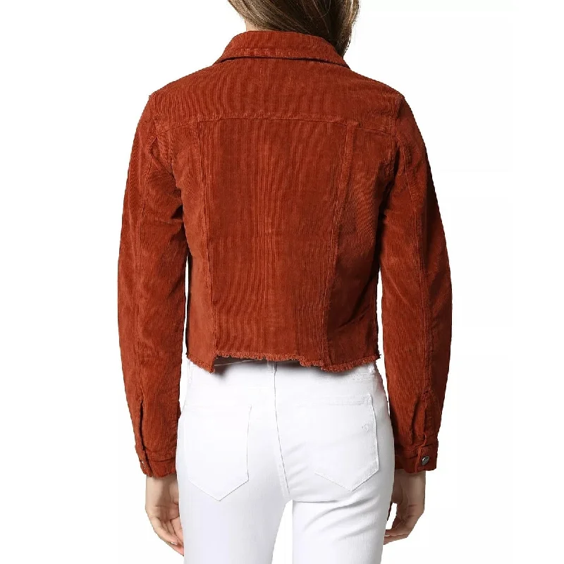 stylish fleece-lined coat for women -Hidden Jeans Women's Crop Corduroy Jacket Orange Size Small