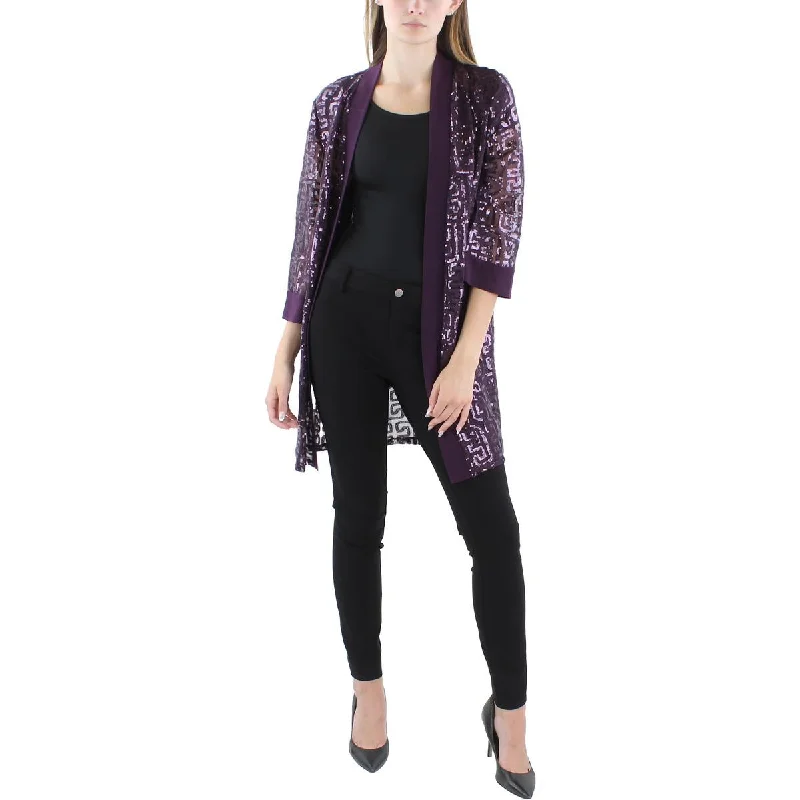 sporty track jacket for women -R&M Richards Womens Sequined Collareless Open-Front Blazer