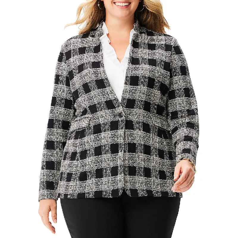 stylish women's blazer -Nic + Zoe Womens Plus Plaid Jacket One-Button Blazer