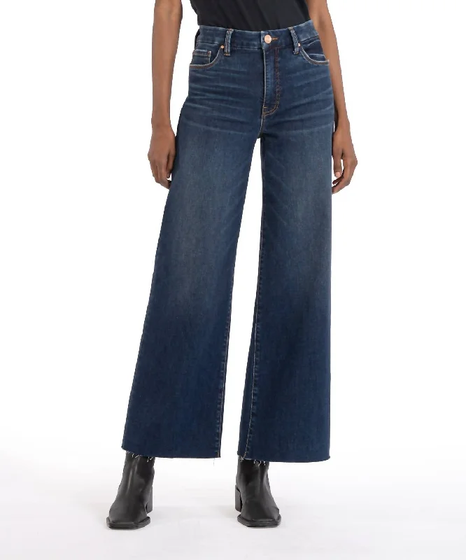 women's bootcut stretch denim -Meg High Rise Jeans In Exhibited Wash