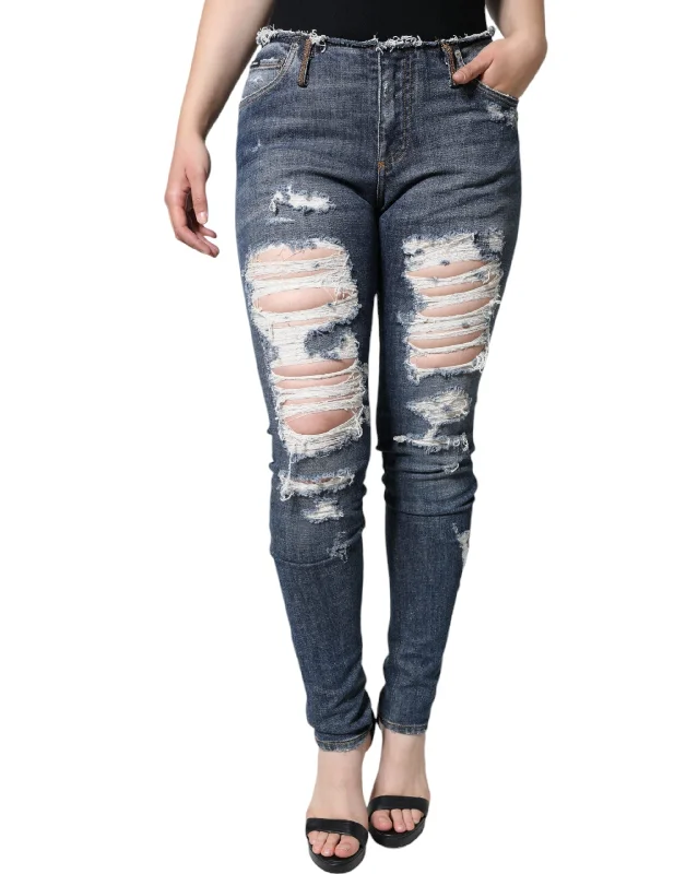 stylish coated skinny jeans for women -Dolce & Gabbana blue Cotton Stretch Tatte Skinny Women's Jeans