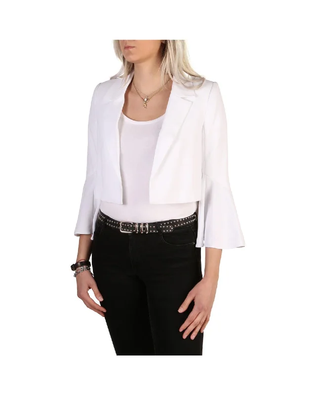 ladies' wool overcoat -Guess Women's Bell Sleeve Cropped Blazer White