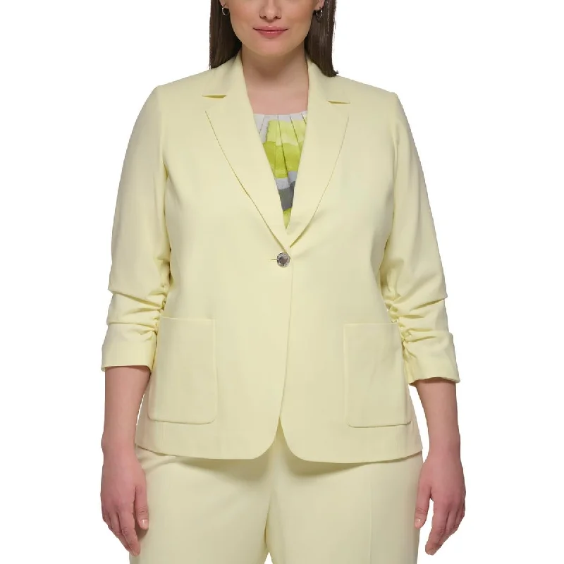 ladies' designer overcoat -Calvin Klein Womens Plus Crepe One-Button Blazer