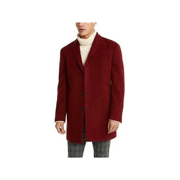 women's fur-trimmed parka -Calvin Klein Men's Single Breasted Button Down Wool Blend Coat Red Size 44