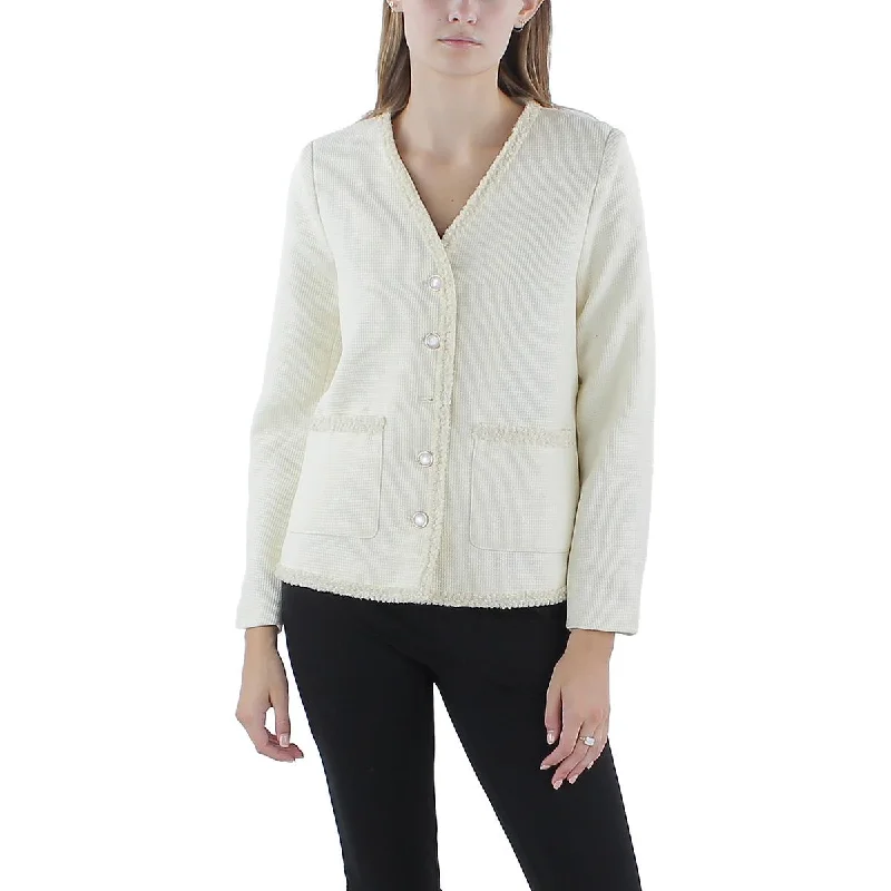 urban streetwear jacket for women -PLM Womens Textured  Collarless Blazer