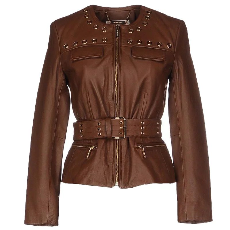 winter-ready faux shearling jacket for women -WOMEN GENUINE LEATHER BIKER JACKET