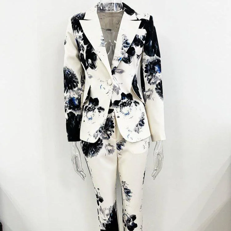 women's belted trench coat -Greta Tie-dye Blazer And High-Waisted Trousers