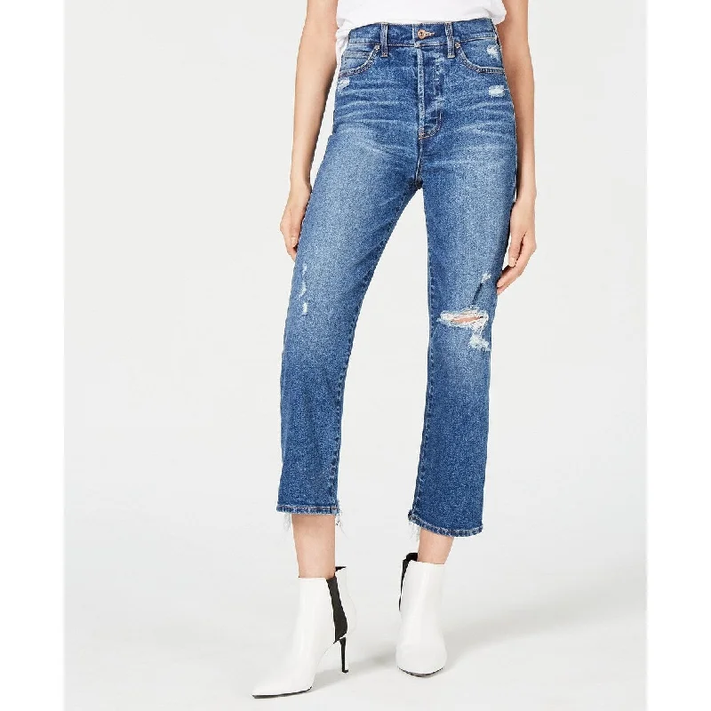 ladies' ultra-high-rise jeans -Kendall + Kylie Women's Ripped Cropped Jeans Blue Size 32