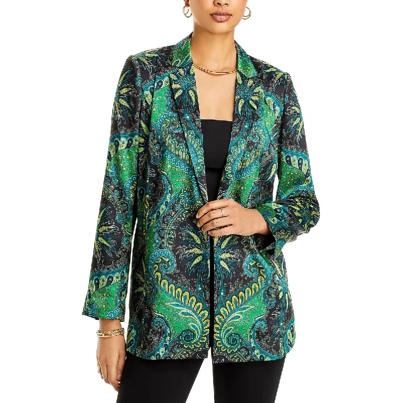 women's casual denim jacket -Kobi Halperin Womens Satin Printed One-Button Blazer