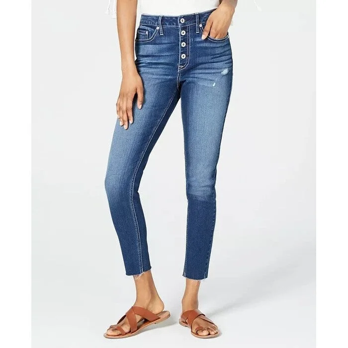 women's cuffed ankle skinny jeans -American Rag Juniors' Ripped Button-Fly Skinny Jeans Blue Size 11