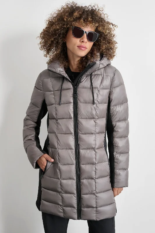 soft touch sherpa coat for women -BOX QUILT LONG PUFFER