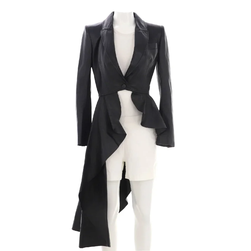 women's reversible coat -Women's Asymmetrical Peplum Biker Jacket Leather