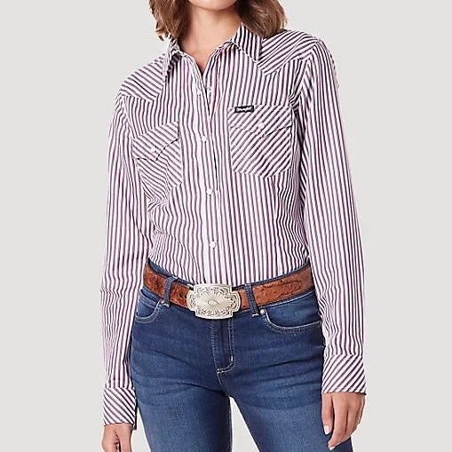 ladies' breathable cotton blend short sleeve tee -Wrangler Women's Striped Western Button Down Shirt