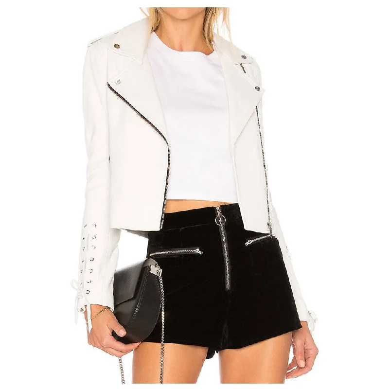 women's cropped bomber jacket -Women Light Pink Fashion Leather Jacket