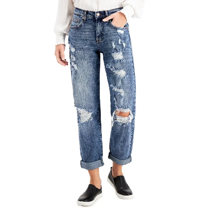 trendy oversized boyfriend jeans for ladies -Celebrity Pink Junior's Distressed Boyfriend Jeans Blue Size 1