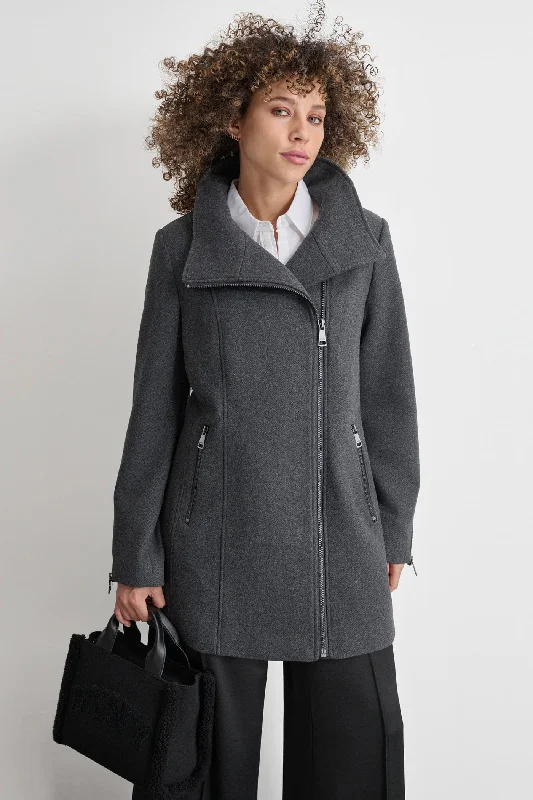 warm down coat for women -WOOL COAT WITH ZIPPER DETAIL